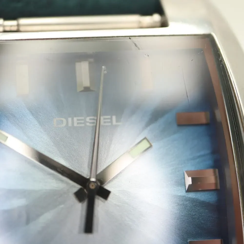 Diesel Men's Silver Tone Blue Sunburst Watch Blue Leather DZ1032 w New Battery
